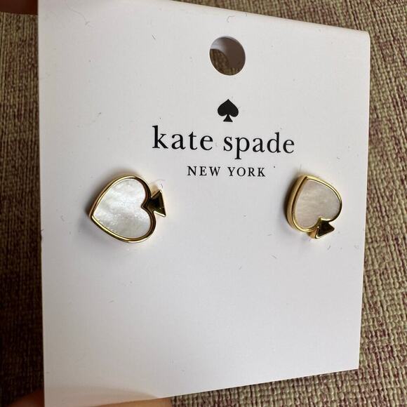 NWT Signature Spade Stud Earrings Mother of Pearl Gold - Picture 3 of 4